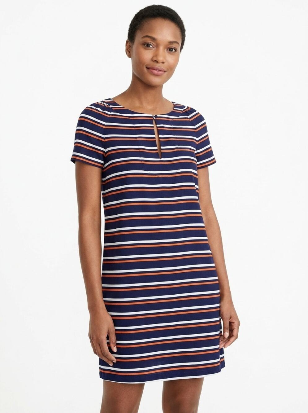 J.Crew Navy Blue Orange Striped Short Sleeve Shift Dress Women Size 4